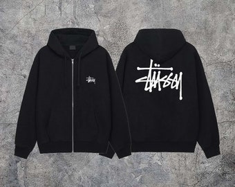 Sweat à capuche zippé avec logo Stussy, premium haute qualité, couleur coton épais