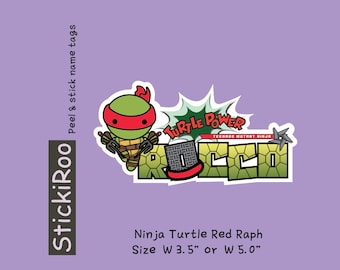 Cute Daycare Labels - Cute Dishwasher Safe Labels - Cute Waterproof Labels - Cute Kids Name Labels - Name Tag - Ninja Turtles -  Red Raph