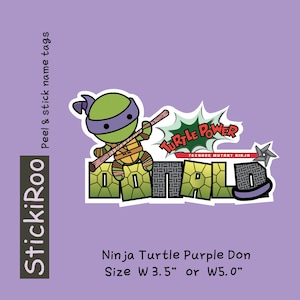 Niedliche Kindergarten Etiketten - Niedliche spülmaschinenfeste Etiketten - niedliche wasserfeste Etiketten - niedliche Kinder Namensetiketten - Namensschild - Ninja Turtles - lila Don
