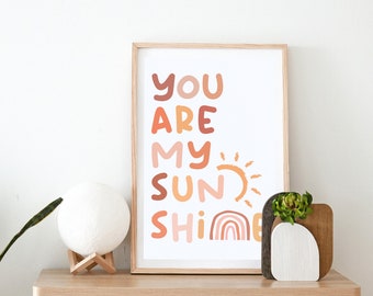 You are my Sunshine illustration Poster, Wall Art, Retro Groovy Print, Trendy Wall Art, Kid's, Baby Wall Art, Printable Home Deco