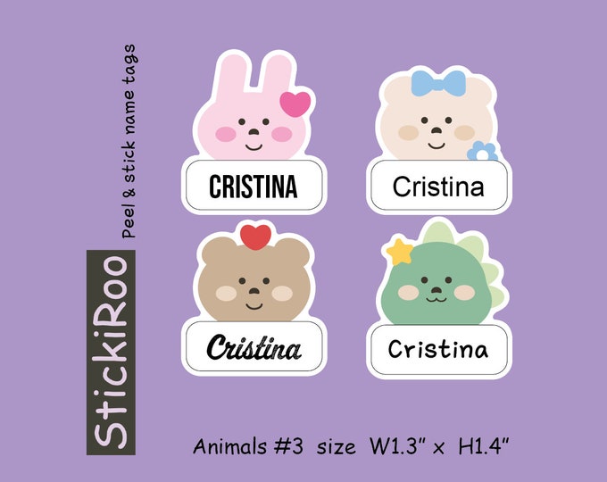 Featured listing image: Cute Daycare Labels - Cute Dishwasher Safe Labels - Cute Waterproof Labels - Cute Kids Name Labels - Name Tag - Animal Sticker Label 3