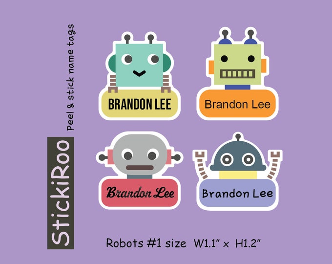 Featured listing image: Cute Daycare Labels - Cute Dishwasher Safe Labels - Cute Waterproof Labels - Cute Kids Name Labels - Name Tag - Cute Robot Sticker Labels 1