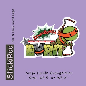 Niedliche Kindergarten Etiketten - Niedliche spülmaschinenfeste Etiketten - niedliche wasserfeste Etiketten - niedliche Kinder Namensetiketten - Namensschild - Ninja Turtles - orange Mich