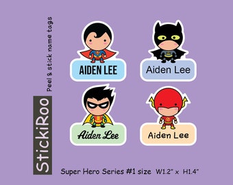 Cute Daycare Labels - Cute Dishwasher Safe Labels - Cute Waterproof Labels - Cute Kids Name Labels - Name Tag - Heroes Sticker Label 1