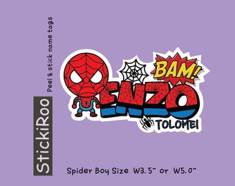 Cute Daycare Stickers - Cute Superhero Name Stickers - Cute Waterproof Sticker - Cute Kids Name Sticker - Name Tag - Spider Boy #1