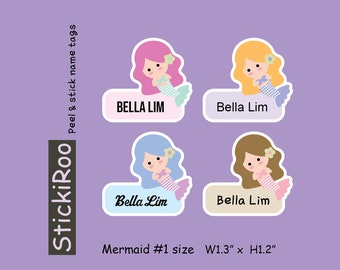 Cute Daycare Labels - Cute Dishwasher Safe Labels - Cute Waterproof Labels - Cute Kids Name Labels - Personalized Name Tag - Mermaid Label 1
