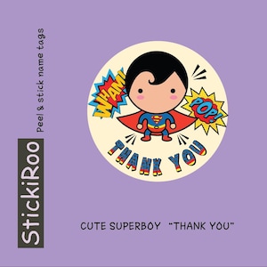 Stickers Superboy Merci - Sticker anniversaire mignon - Sticker fête - Cadeau - Stickers sac cadeaux