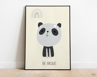 Be Brave illustration Poster, Baby nursery decor. Panda Nursery Print, Wall Art, Trendy Wall Art, Kid's, Baby Wall Art, Printable Home Deco