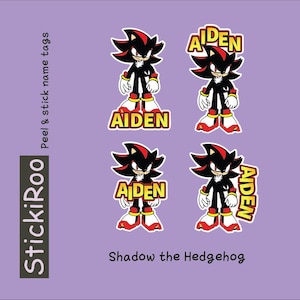 Sonic Shadow the Hedgehog - Shadow - Adesivo con nome Sonic - Etichette con nome per bambini - Etichette lavabili in lavastoviglie - Etichette impermeabili - Etichetta con nome