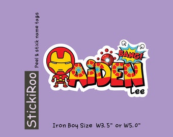 Cute Daycare Stickers - Cute Superhero Name Stickers - Cute Waterproof Sticker - Cute Kids Name Sticker - Name Tag - Hero Sticker Iron Boy