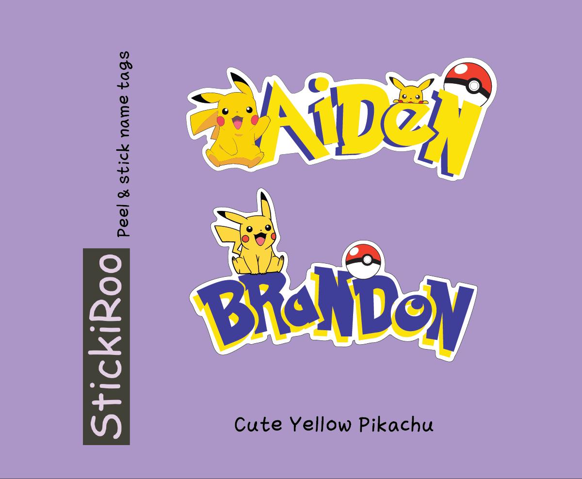 Cute Daycare Stickers - Cute Superhero Name Stickers - Cute Waterproof Sticker - Cute Kids Name Sticker - Name Tag - Cute Yellow Pika