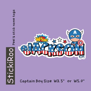 Autocollants mignons de garderie - Autocollants mignons de nom de super-héros - Autocollant imperméable mignon - Autocollant mignon de nom d'enfants - Porte-nom - Autocollant héros CaptainBoy