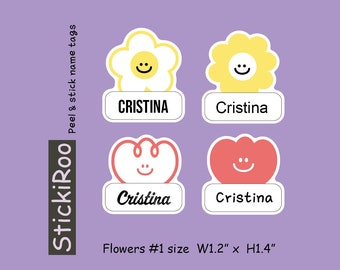 Cute Daycare Labels - Cute Dishwasher Safe Labels - Cute Waterproof Labels - Cute Kids Name Labels - Name Tag - Flower Sticker Label 1