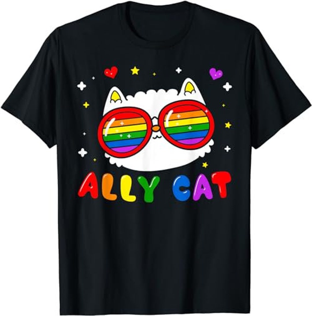 Ally Cat Kawaii Funny LGBT Gay Pride Flag Rainbow Lesbian T-shirt ...