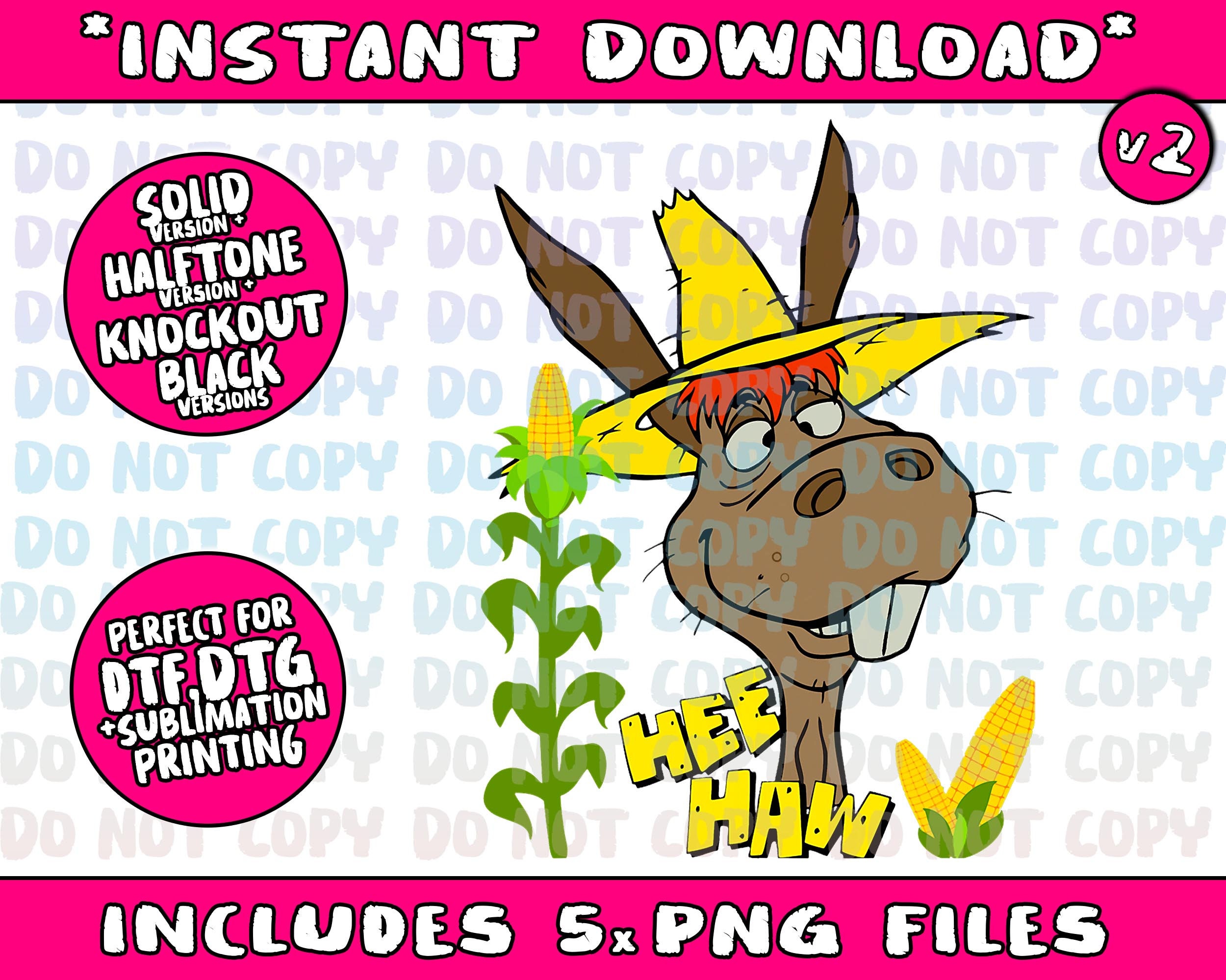 Funny Donkey Face Hee Haw Farming Life Farm Animal Corn Life Png Bundle ...