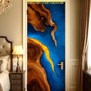 Luxury Blue Epoxy River Door: Handmade Wood & Resin Barn Door