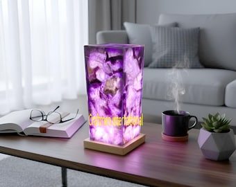 Amethyst Crystal Stone Lamp – Natural Healing Gemstone Table Lamp for Home & Interior Decor