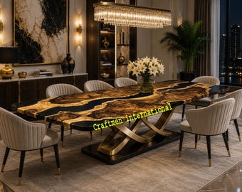 Mesa de madera con borde natural, mesa de resina hecha a mano, muebles rústicos modernos, decoración de lujo para el hogar y la sala de estar.