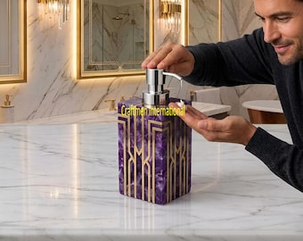 Amethyst Soap Dispenser – Natural Stone Liquid Soap Pump, Luxury Bathroom & Kitchen Accessory