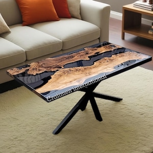 Black Epoxy Wooden Dining Table: Handmade Live Edge Wood Table Top