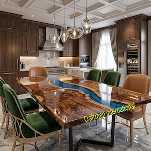 Blue River Epoxy Table Top: Live Edge Wood, Custom Furniture Dining table image 1