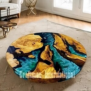 Handmade Blue Epoxy River Table Top: Custom Wood Dining Table