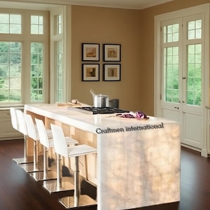 Handmade White Quartz Countertop: Custom Stone Bar, Coffee, Dining Top