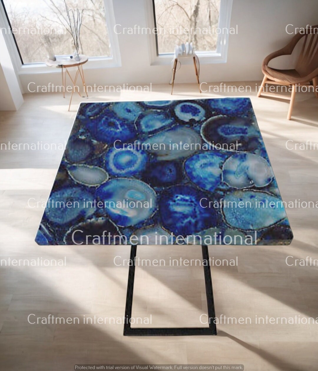 Agate Table Blue Agate Table Top, Dining Table, Coffee End Table, Semiprecious ...