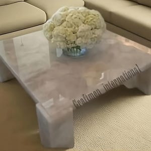 Handmade White Quartz Table Top: Custom Stone Center Table