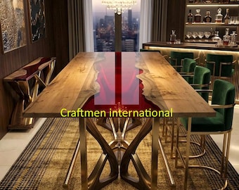 Walnut Red Epoxy Resin Dining Table, Live Edge River Coffee Table, Custom furniture