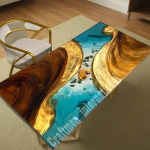 Ocean Blue Epoxy Table, Walnut Epoxy table, Live Edge table, Live edge Wood furniture, Home Decor, Handmade Epoxy table, Coffee table top.