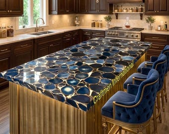 Black Agate Stone Countertop | Luxury Semi Precious Dining Table Top