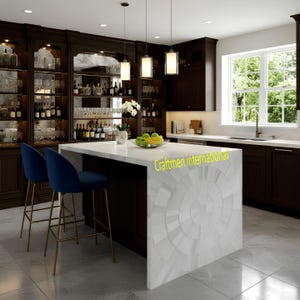 Luxury Selenite Crystal Countertop | Handmade White Gemstone Bar Table | Polished Stone Kitchen Island