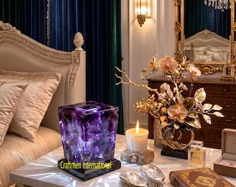 Amethyst Crystal Night Lamp, Natural Purple Gemstone Bedside Light, Mosaic Agate Home Decor