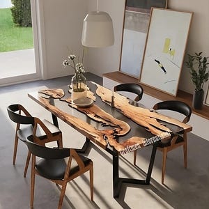 Live Edge Wood Epoxy Resin Table: Handmade Clear River Dining Table