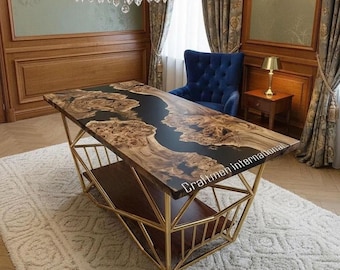 Black Epoxy Live Edge Wood Center Table, Home Decor Furniture, Modern Living Room Accent