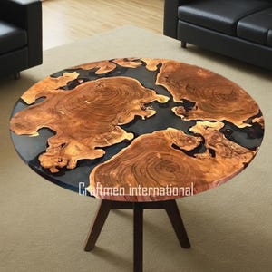 Handmade Black Epoxy River Coffee Table: Custom Wood Dining Table