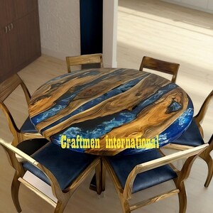 Ocean Epoxy Resin Table: Round Wood Coffee or Dining Table