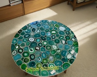 Green Agate Round Table Top: Custom Coffee or Dining Table