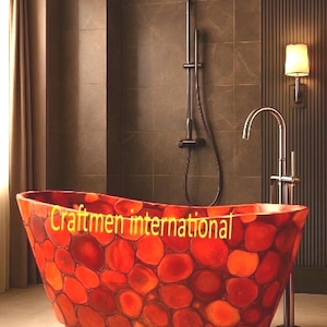 Luxury Carnelian Stone Bathtub, Handcrafted Crystal Soaking Tub,Natural Gemstone Bathroom & Spa Decor