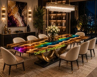 Mesa de comedor de resina epoxi con borde natural: muebles de resina a medida