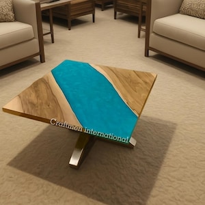 Walnut Wood Epoxy Coffee Table: Blue River Resin Table