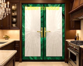 Selenite & Malachite Crystal Stone Door: Farmhouse Artistic Design