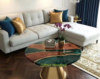 Emerald green Epoxy Resin Coffee Table Top – Luxury Artistic Statement for Modern Interiors
