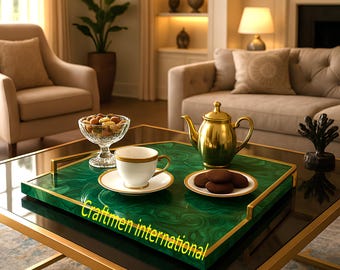 Malachite Marble Inlay Serving Tray for Home Decor, Unique piece