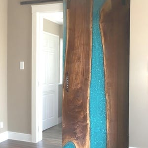 Handmade Blue River Epoxy Barn Door: Live Edge Wood