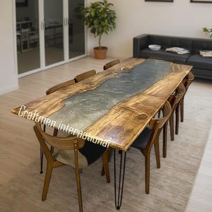 Handmade Gray Epoxy Dining Table: Live Edge Wood, Custom Resin Table