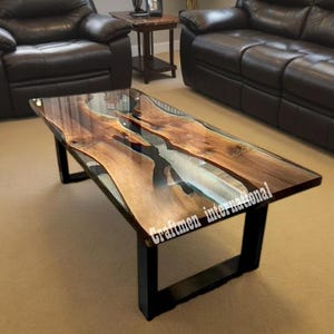 Live Edge Wood Epoxy Resin Table: Handmade Clear River Coffee Table