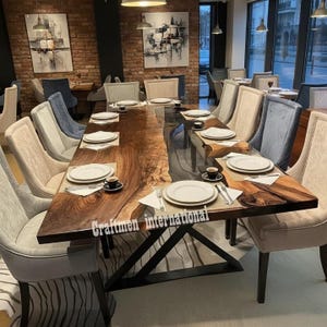 Live Edge Wood  clear Epoxy Resin Table: Handmade Dining Table top