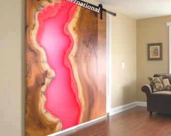 Red River Epoxy Sliding Barn Door: Live Edge Wood